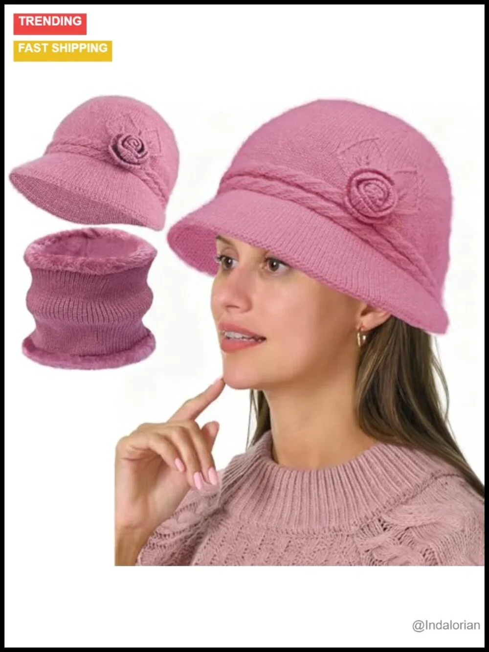 2 Pack Knit Newsboy Cap & Scarf Set Lightweight Packable Winter Hat Neck Warmer